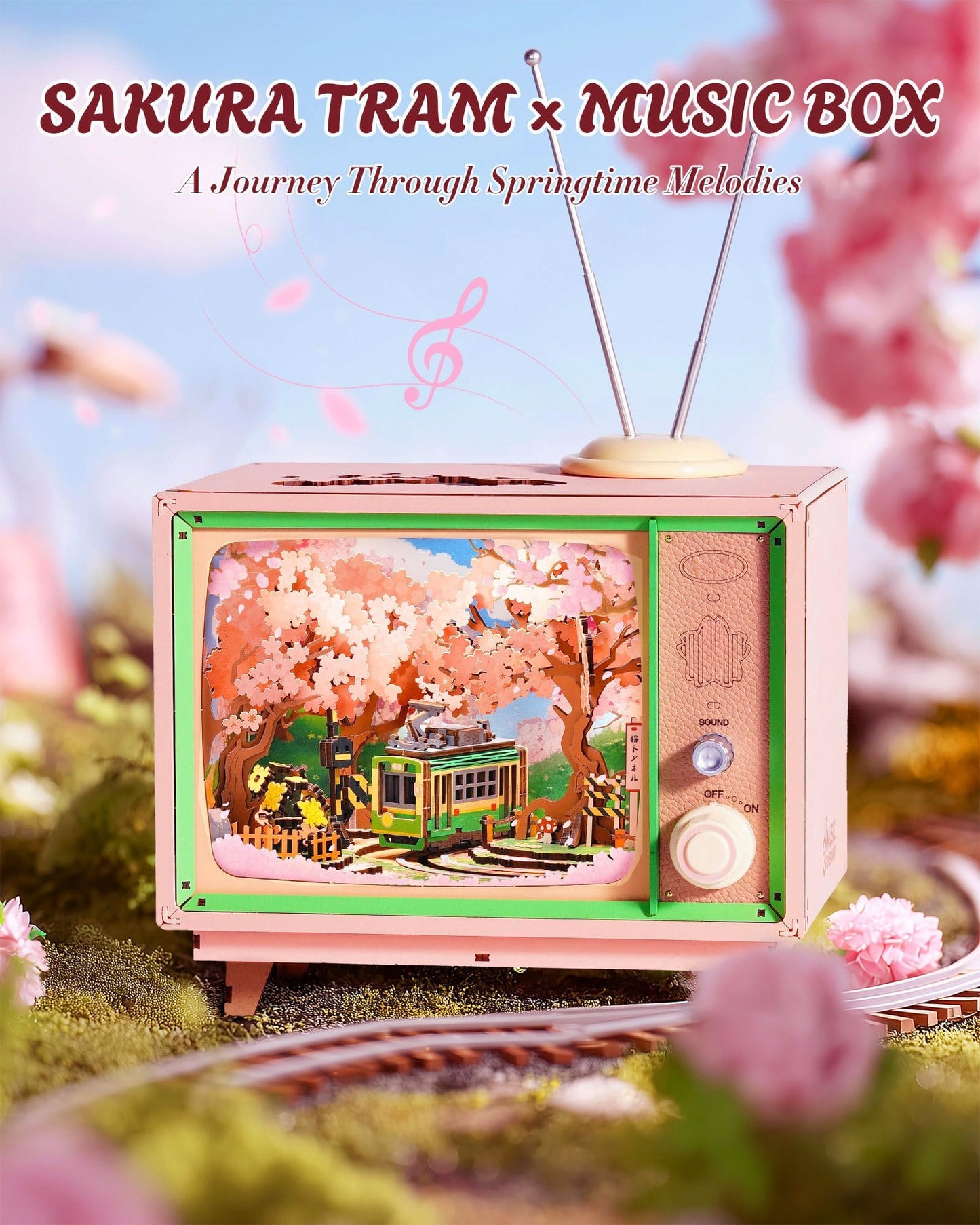 Rolife Sakura Dreamy Tour: 16" 3D Wooden Puzzle Book Nook Kit with Lights & Music Box