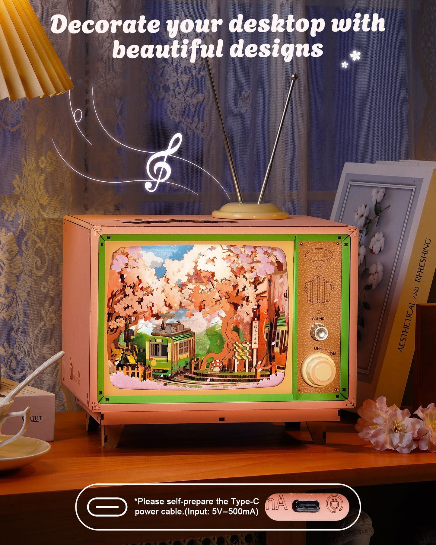Rolife Sakura Dreamy Tour: 16" 3D Wooden Puzzle Book Nook Kit with Lights & Music Box