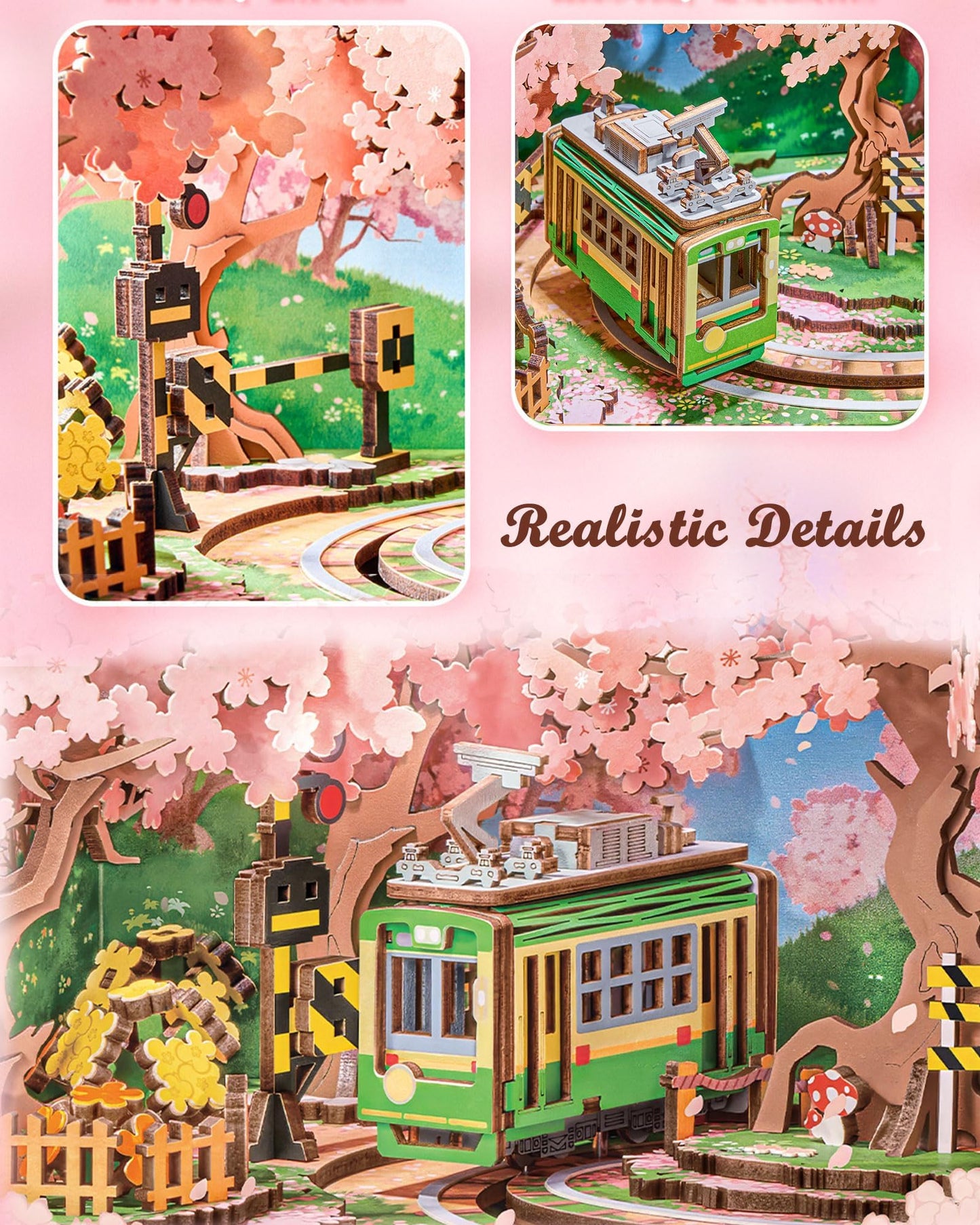 Rolife Sakura Dreamy Tour: 16" 3D Wooden Puzzle Book Nook Kit with Lights & Music Box