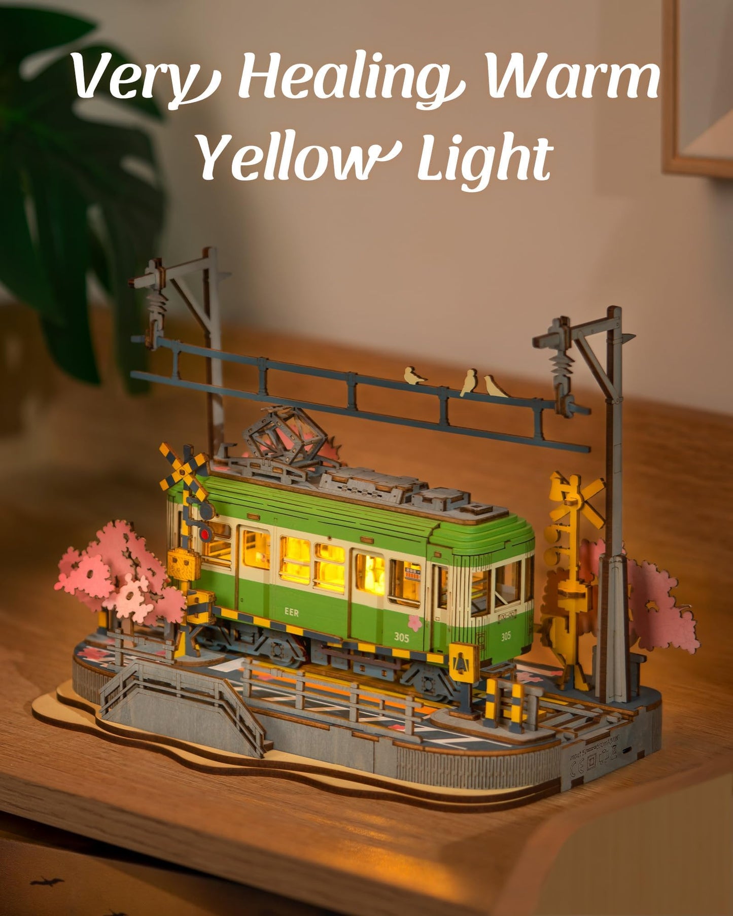 Rolife Sakura Journey Tram 3D Wooden Puzzle with LED Lights – DIY Model Kit