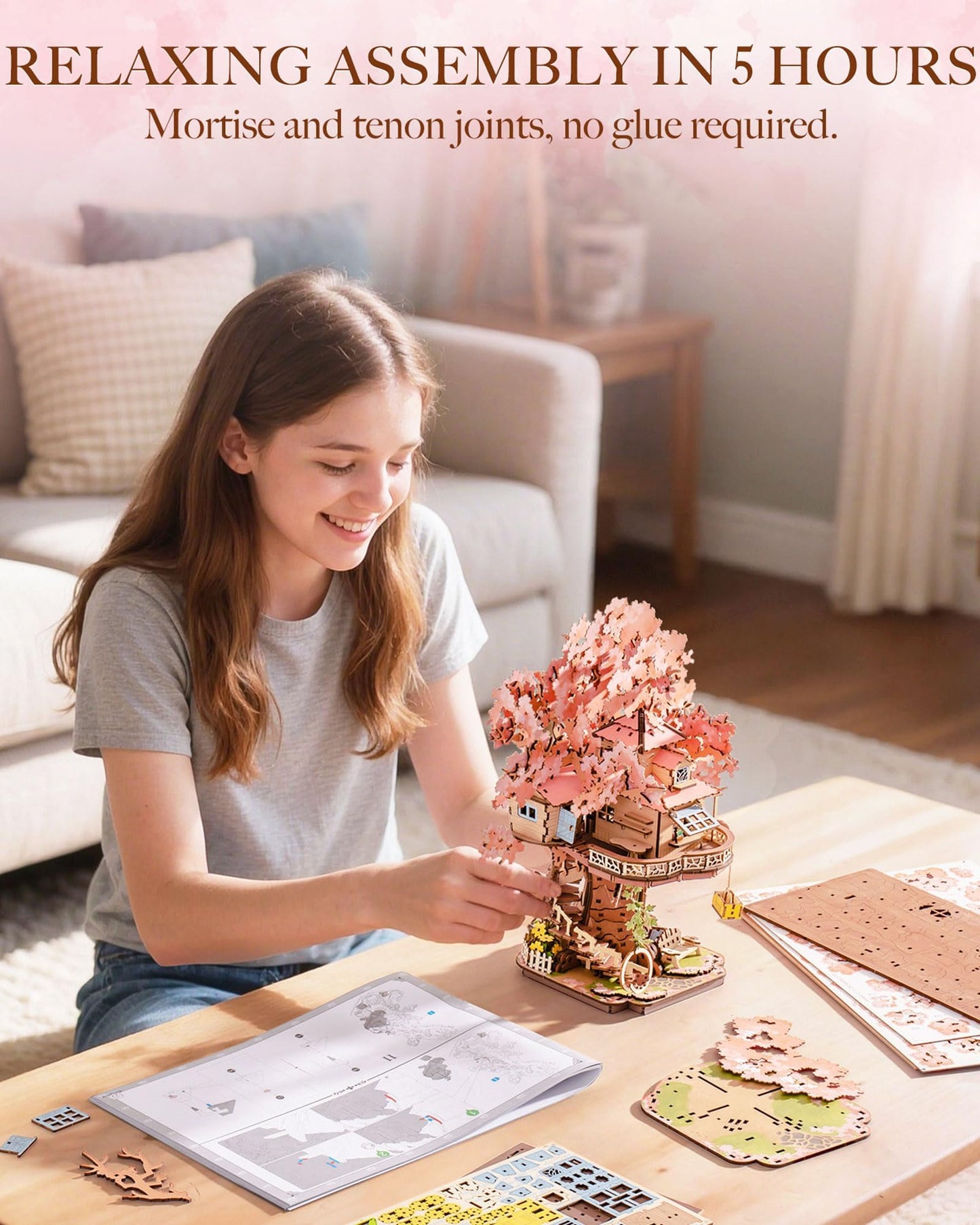 Rolife Sakura Tree House 12-inch 3D Wooden Puzzle Kit for Adults