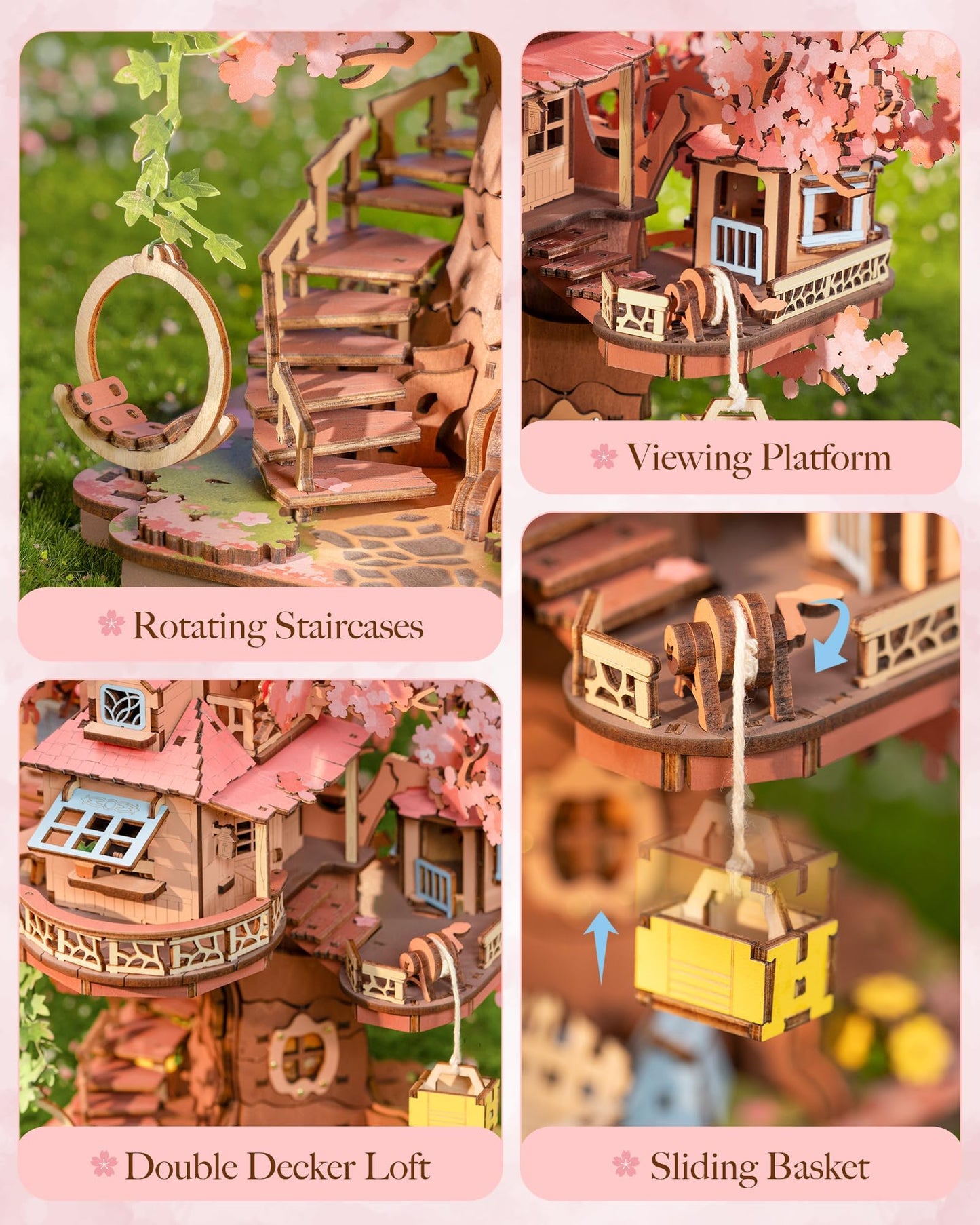 Rolife Sakura Tree House 12-inch 3D Wooden Puzzle Kit for Adults