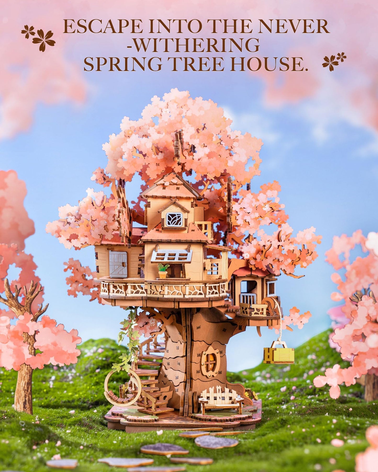 Rolife Sakura Tree House 12-inch 3D Wooden Puzzle Kit for Adults