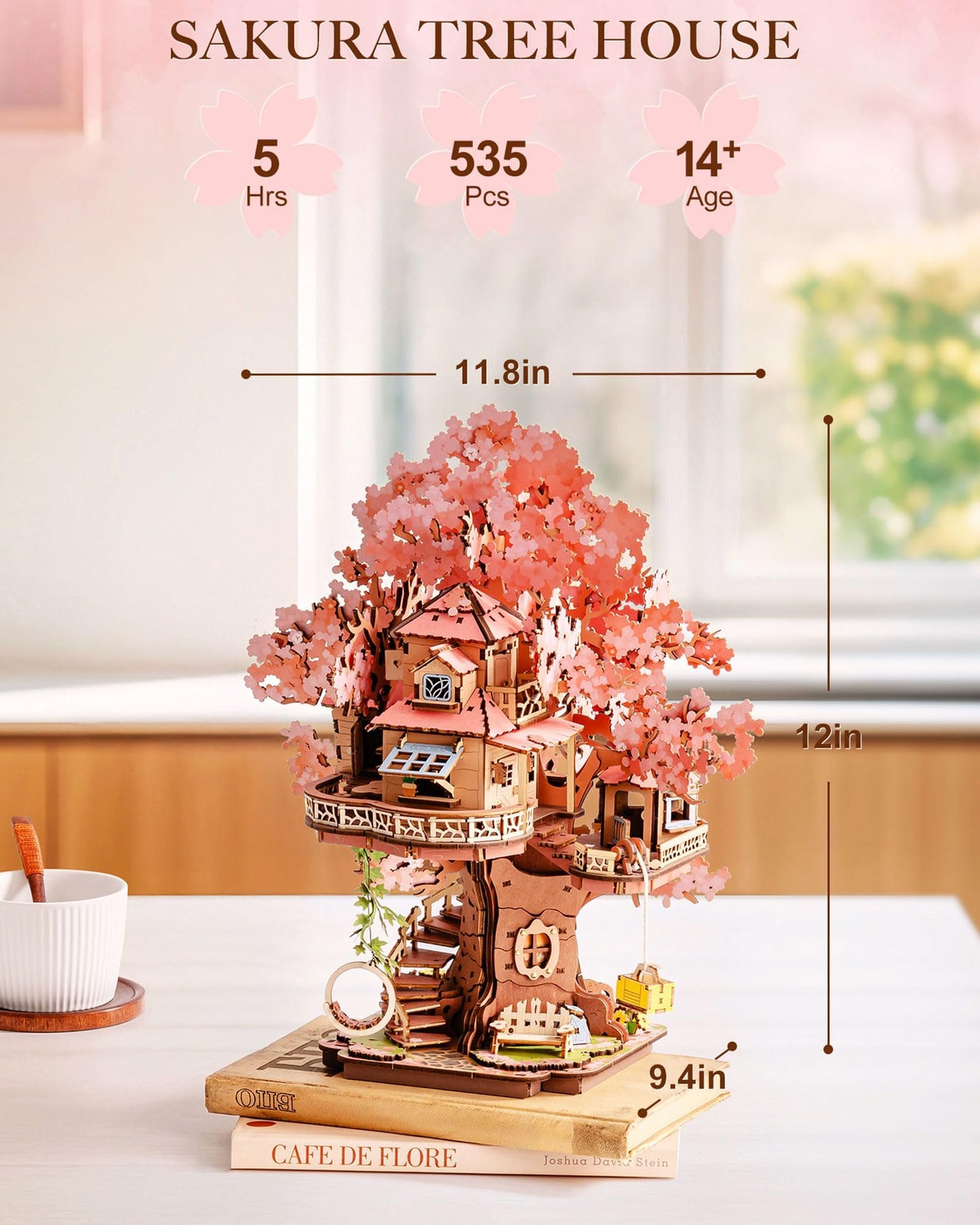 Rolife Sakura Tree House 12-inch 3D Wooden Puzzle Kit for Adults