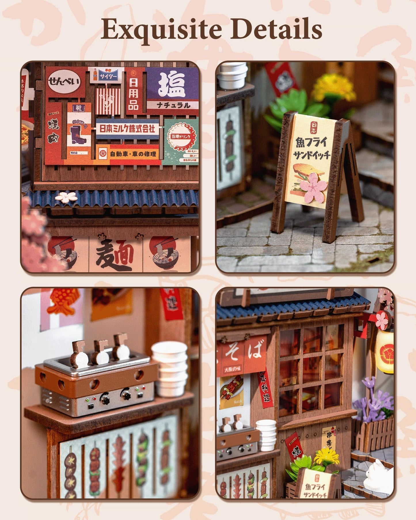 Rolife Book Nook Shelf Insert: Sakura Wine Alley DIY Miniature Kit with Mirror & Touch Light