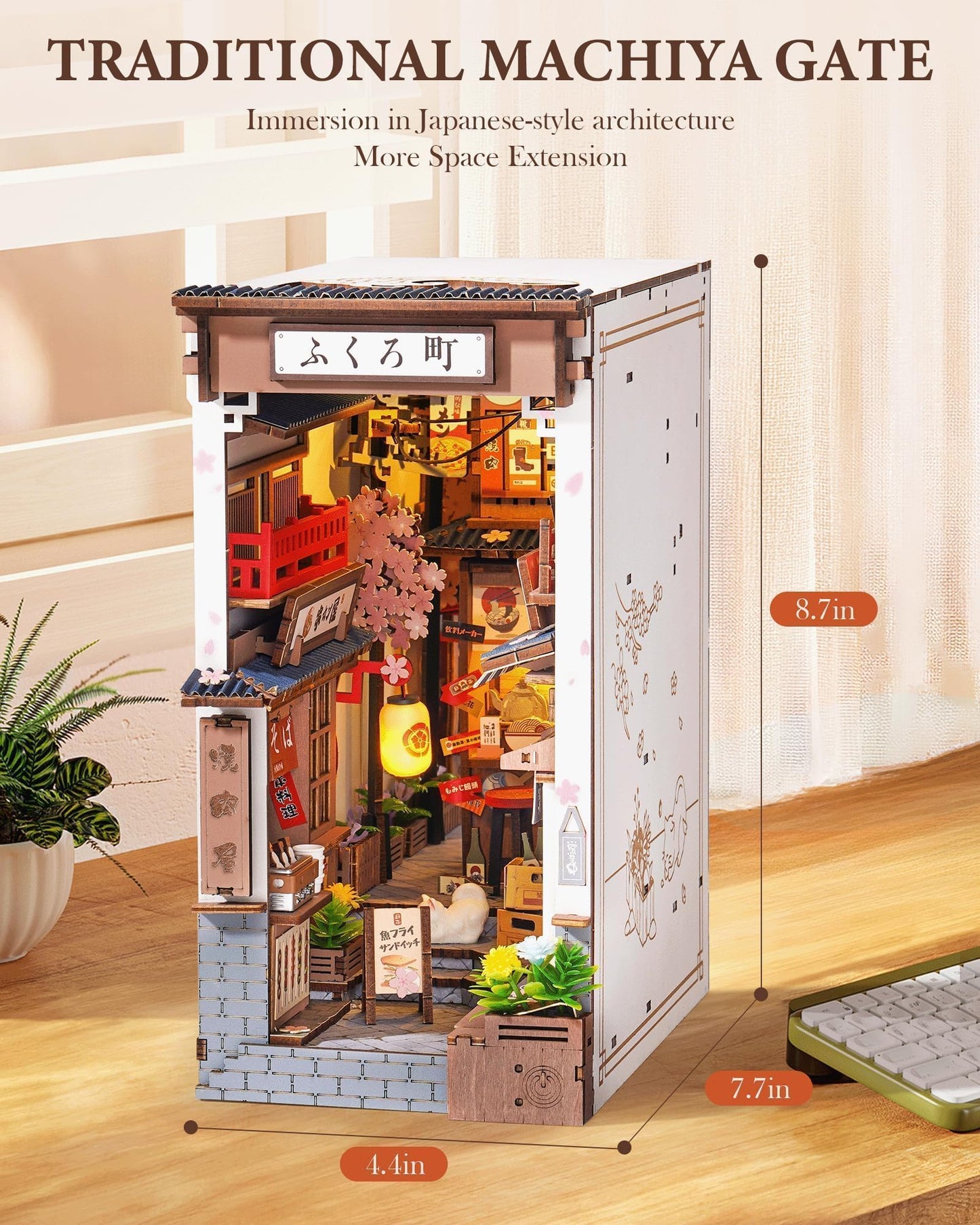 Rolife Book Nook Shelf Insert: Sakura Wine Alley DIY Miniature Kit with Mirror & Touch Light