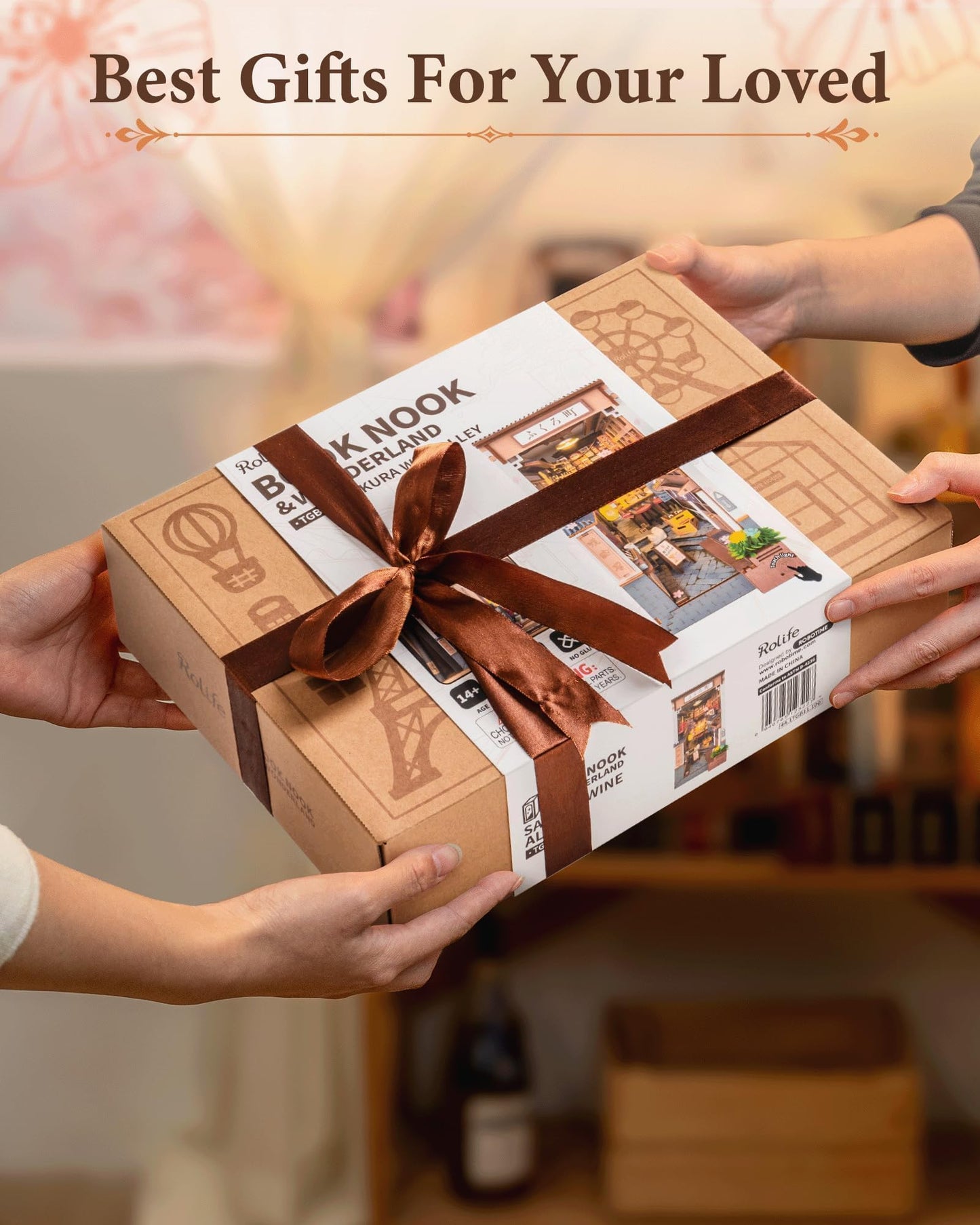 Rolife Book Nook Shelf Insert: Sakura Wine Alley DIY Miniature Kit with Mirror & Touch Light