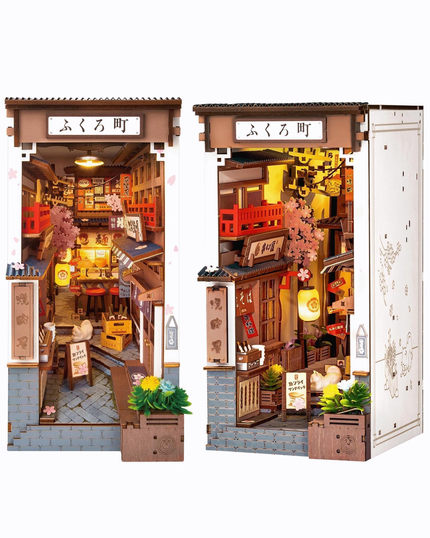 Rolife Book Nook Shelf Insert: Sakura Wine Alley DIY Miniature Kit with Mirror & Touch Light
