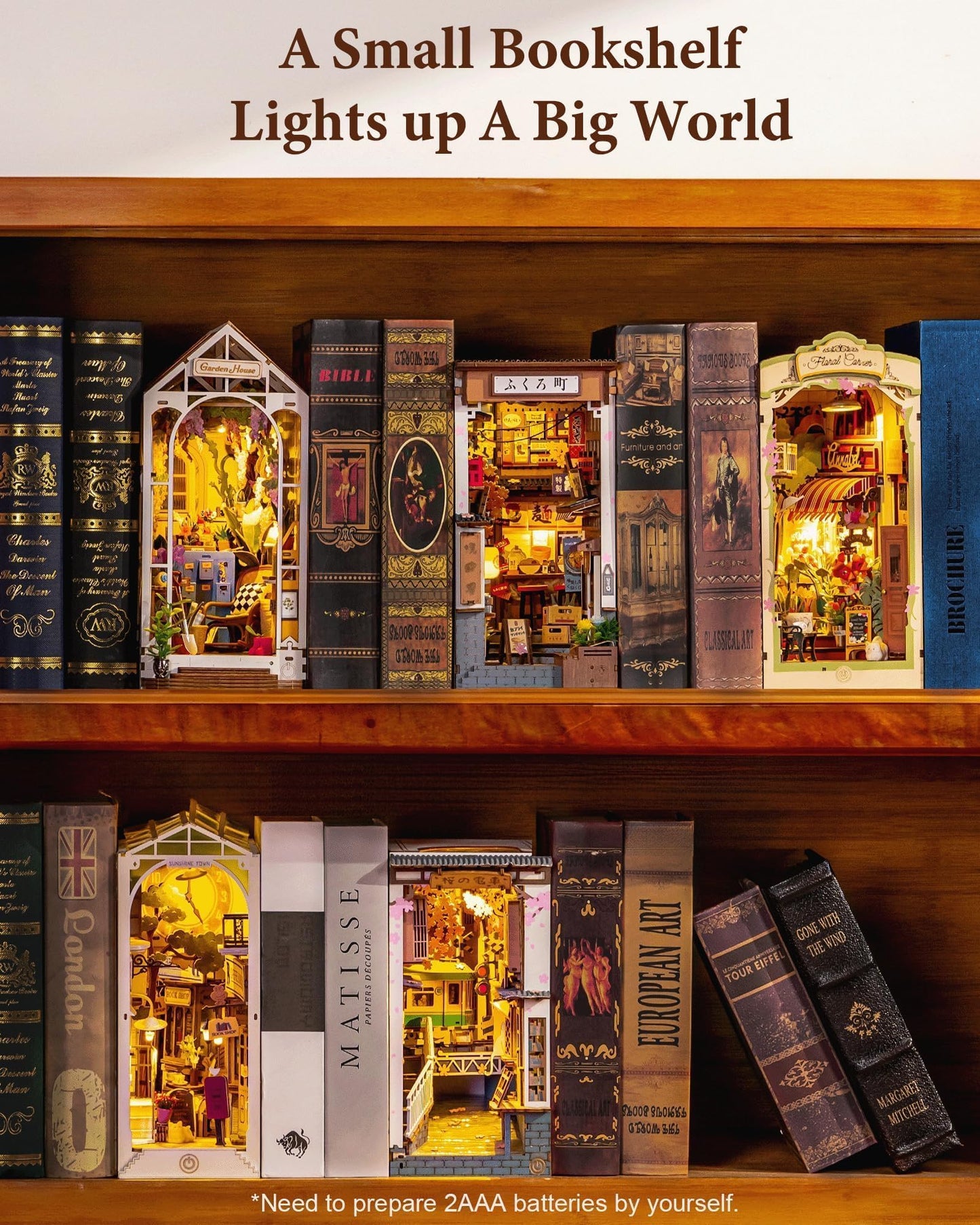 Rolife Book Nook Shelf Insert: Sakura Wine Alley DIY Miniature Kit with Mirror & Touch Light
