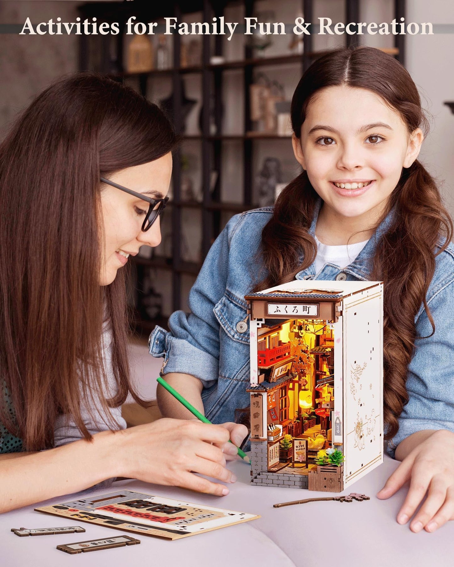 Rolife Book Nook Shelf Insert: Sakura Wine Alley DIY Miniature Kit with Mirror & Touch Light
