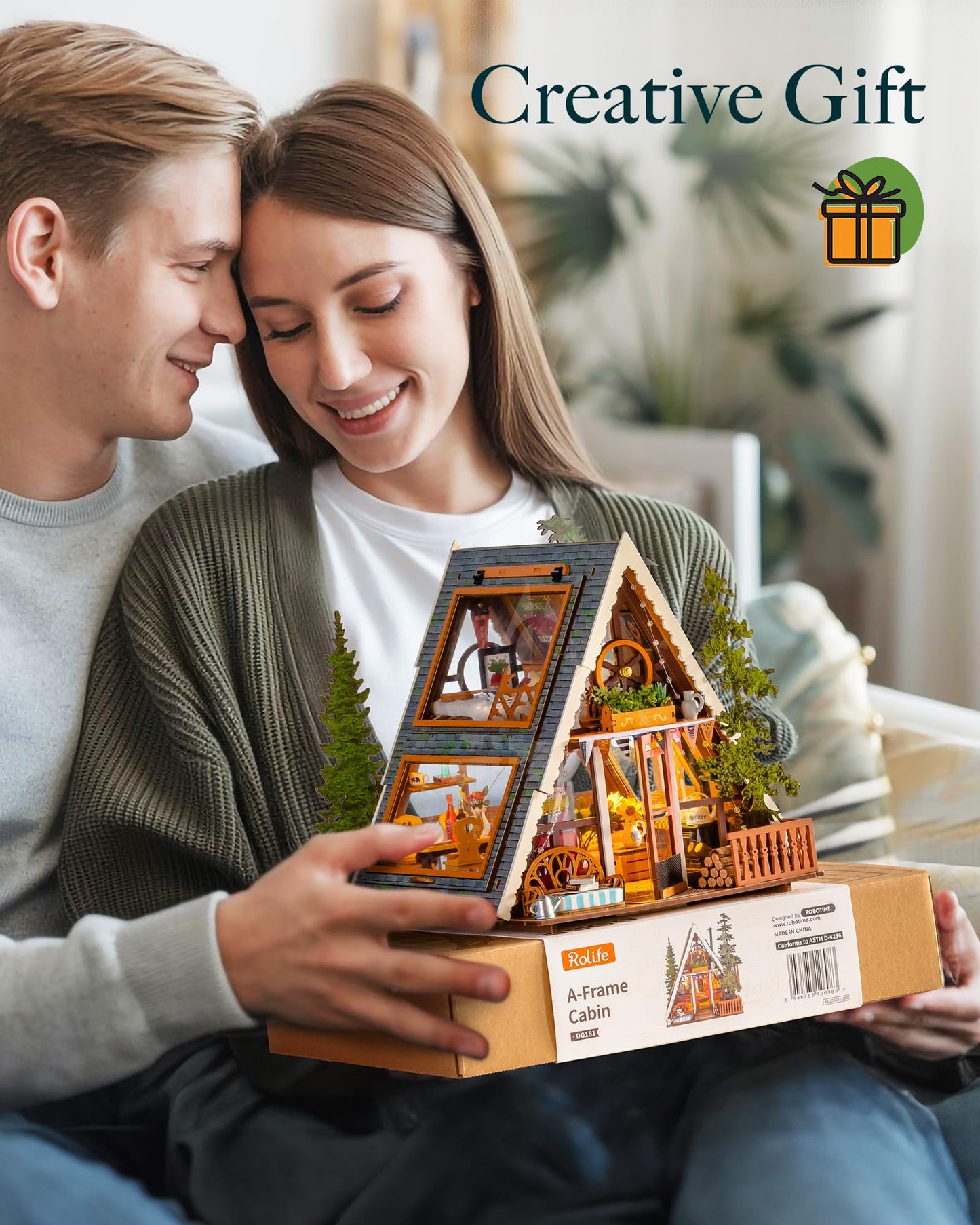 Rolife A-Frame Cabin Dollhouse Kit for Adults — DIY Miniature House, 336 Pieces, No Glue