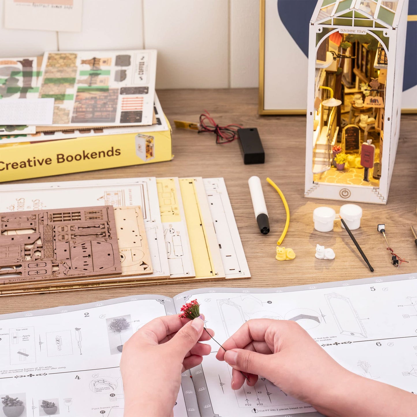 Rolife Sunshine Town DIY Book Nook Kit – Creative 3D Puzzle & Decorative Bookend
