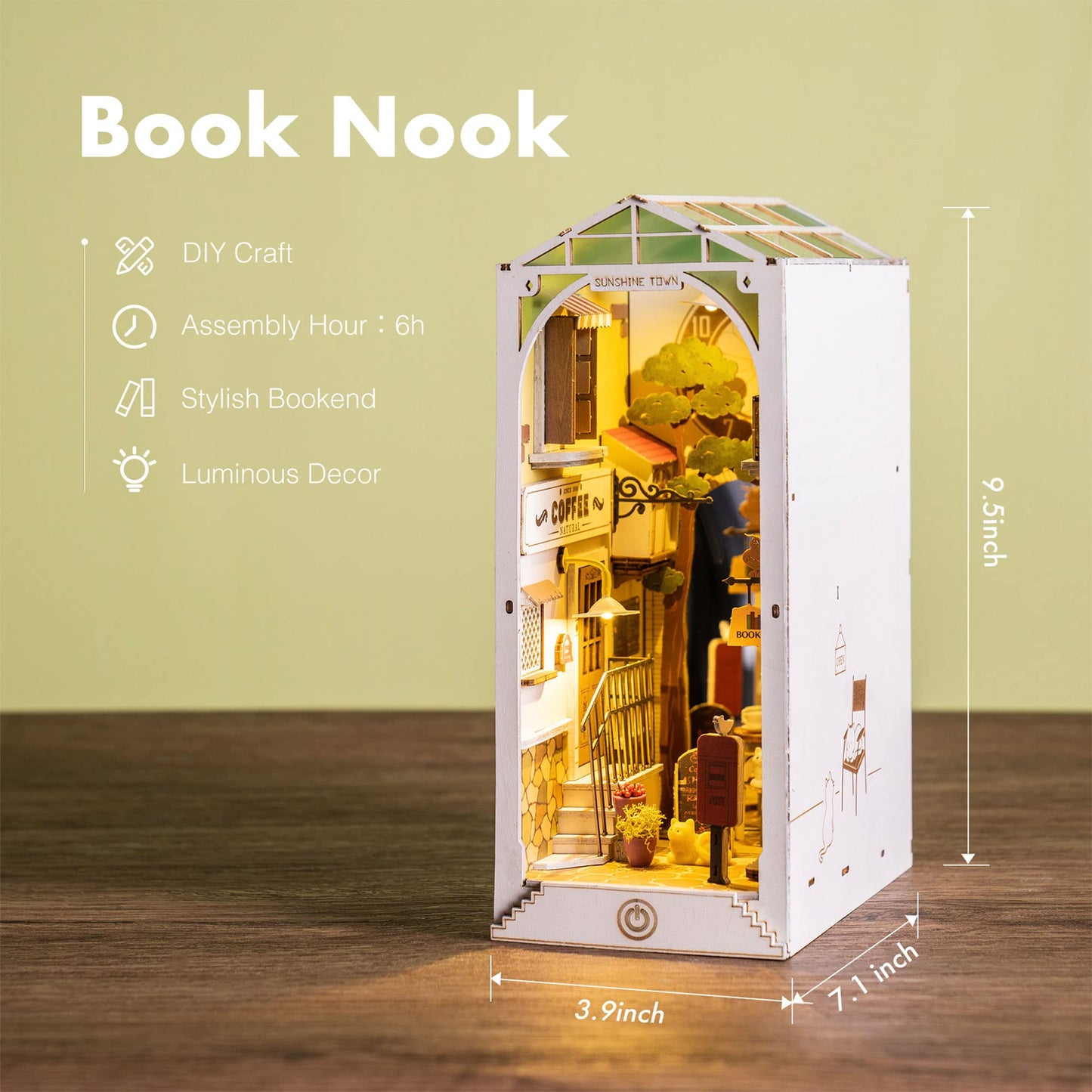 Rolife Sunshine Town DIY Book Nook Kit – Creative 3D Puzzle & Decorative Bookend