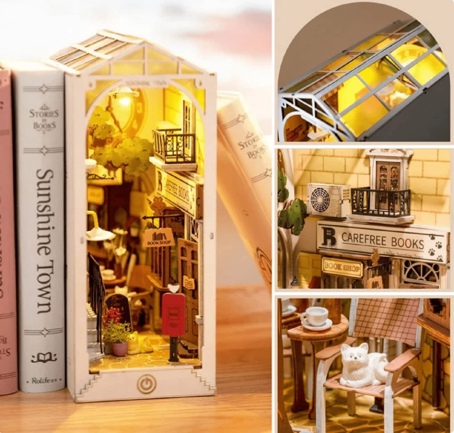 Rolife Sunshine Town DIY Book Nook Kit – Creative 3D Puzzle & Decorative Bookend