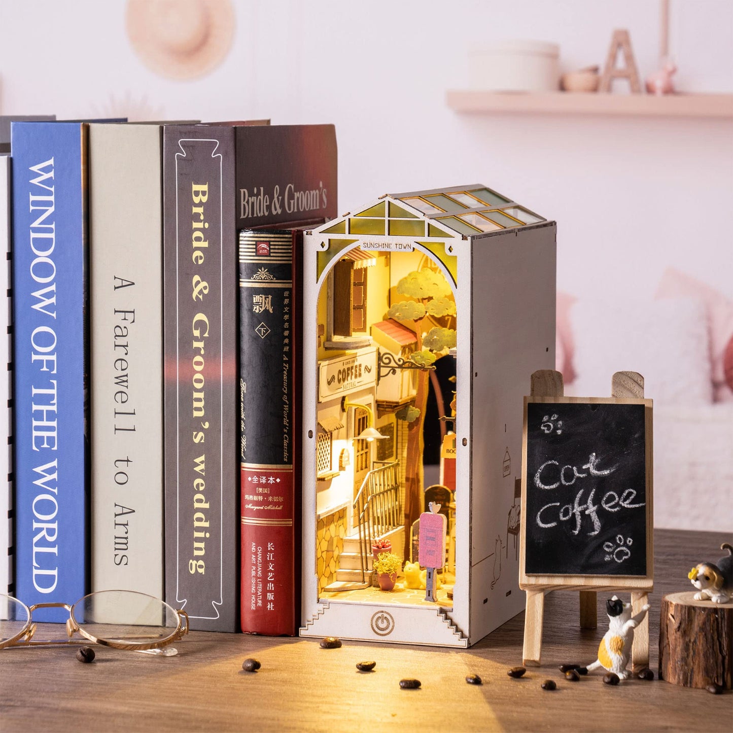 Rolife Sunshine Town DIY Book Nook Kit – Creative 3D Puzzle & Decorative Bookend