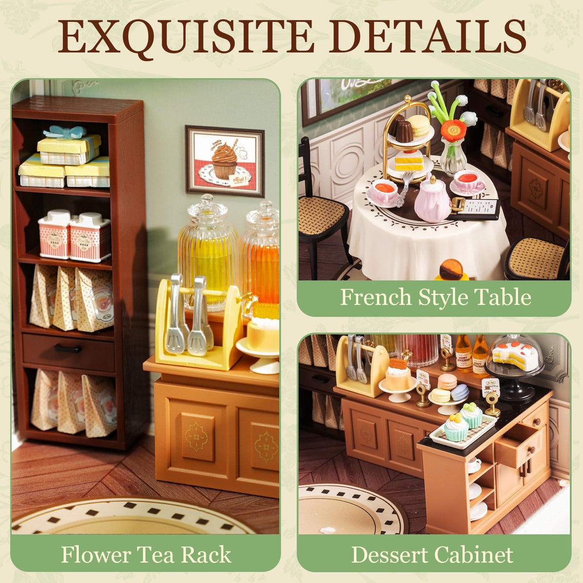 Rolife DIY Miniature House Kit with LED - Sweet Sips Tea Diorama for Teens and Adults