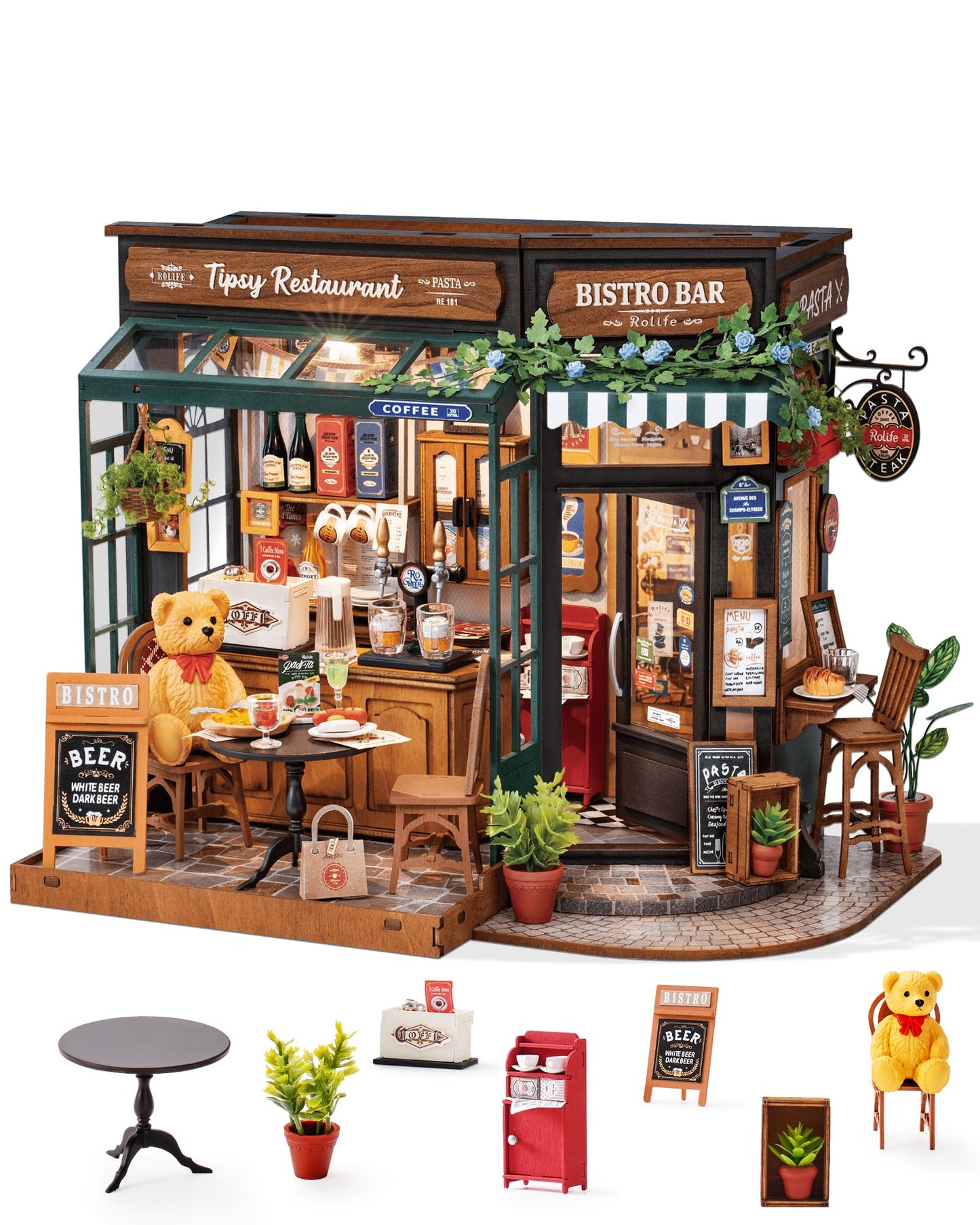 Rolife DIY Miniature House Kit for Adults – Tipsy Restaurant Dollhouse