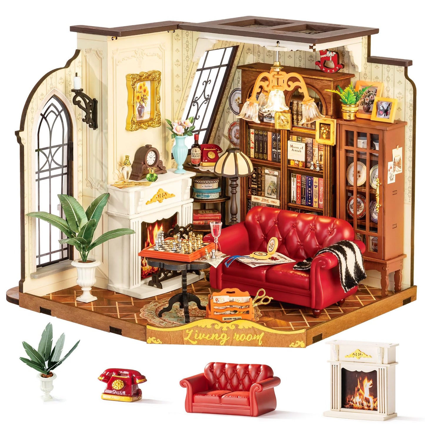 Rolife Victorian Parlor 1:18 Miniature Dollhouse Kit | DIY Diorama for Catherine's Living Room