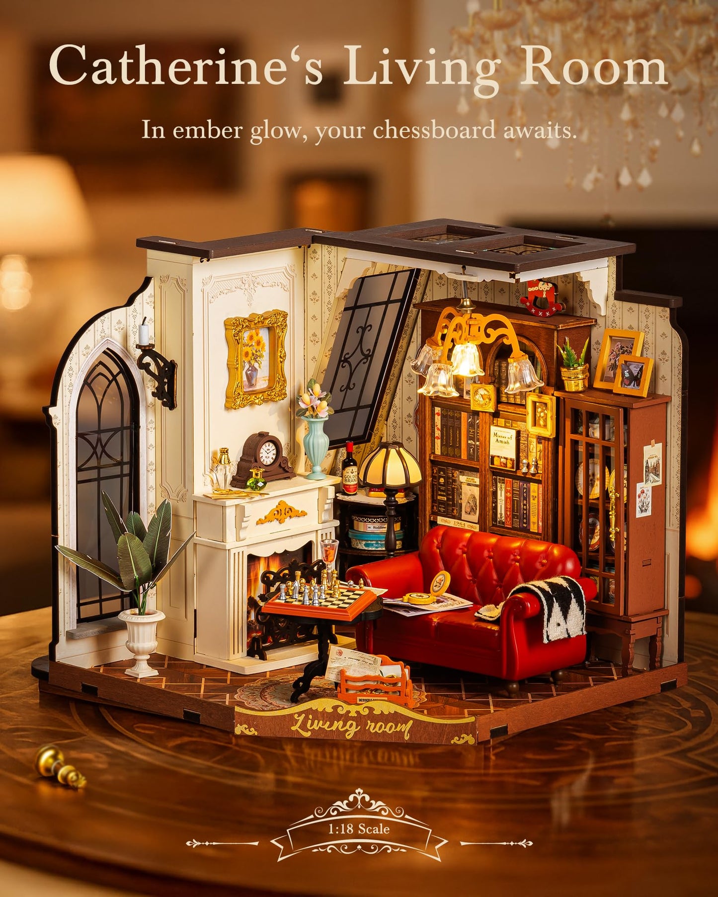 Rolife Victorian Parlor 1:18 Miniature Dollhouse Kit | DIY Diorama for Catherine's Living Room