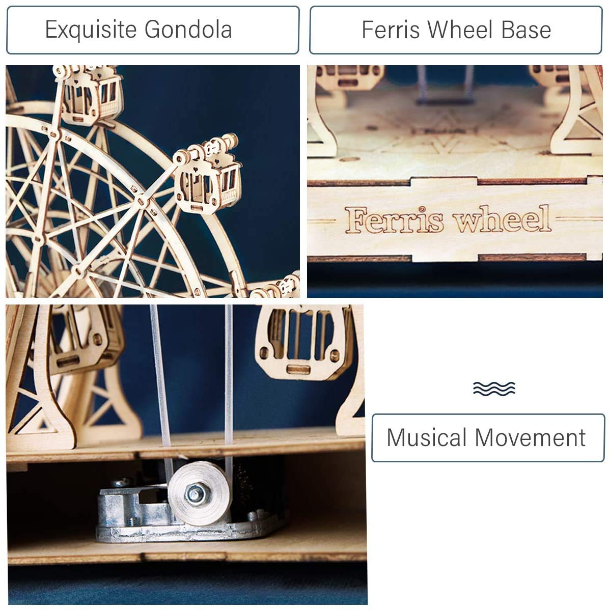Rolife 3D Wooden Ferris Wheels Music Box Kit – Mechanical DIY Puzzle for Adults & Kids