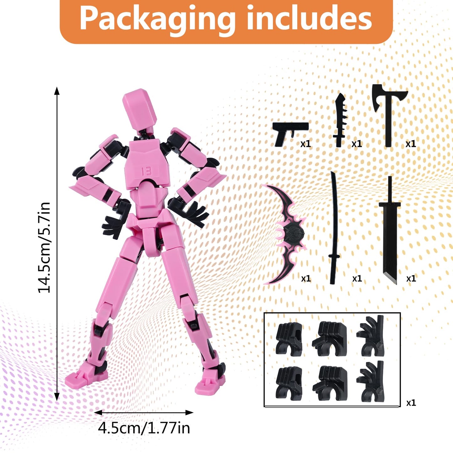 Rolling Art Model 13 Action Figure Set | Flexible Joints, Gift Box Packaging (Pink)
