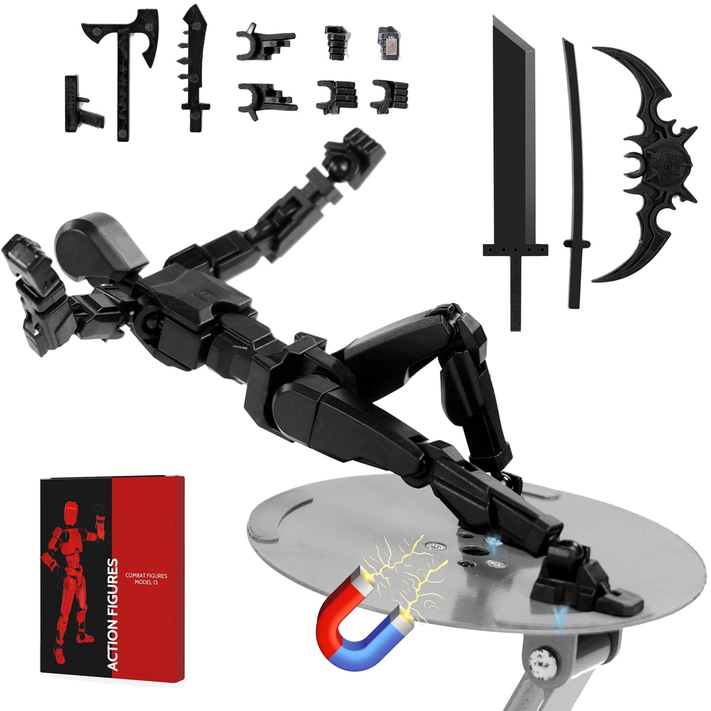 Rolling Art Magnetic Action Figure Set – Model 13, Multi-Jointed, Magnetic Black