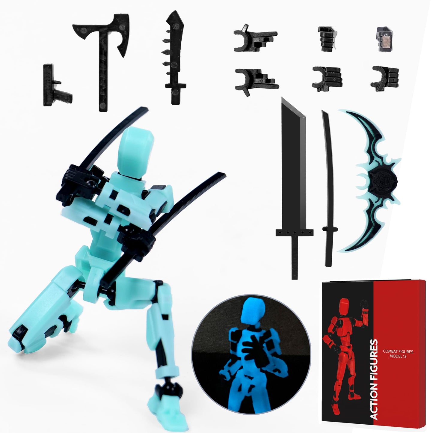 Rolling Art Magnetic Action Figure Set - Model 13 with Flexible Joints, Glow-in-the-Dark, Gift Box
