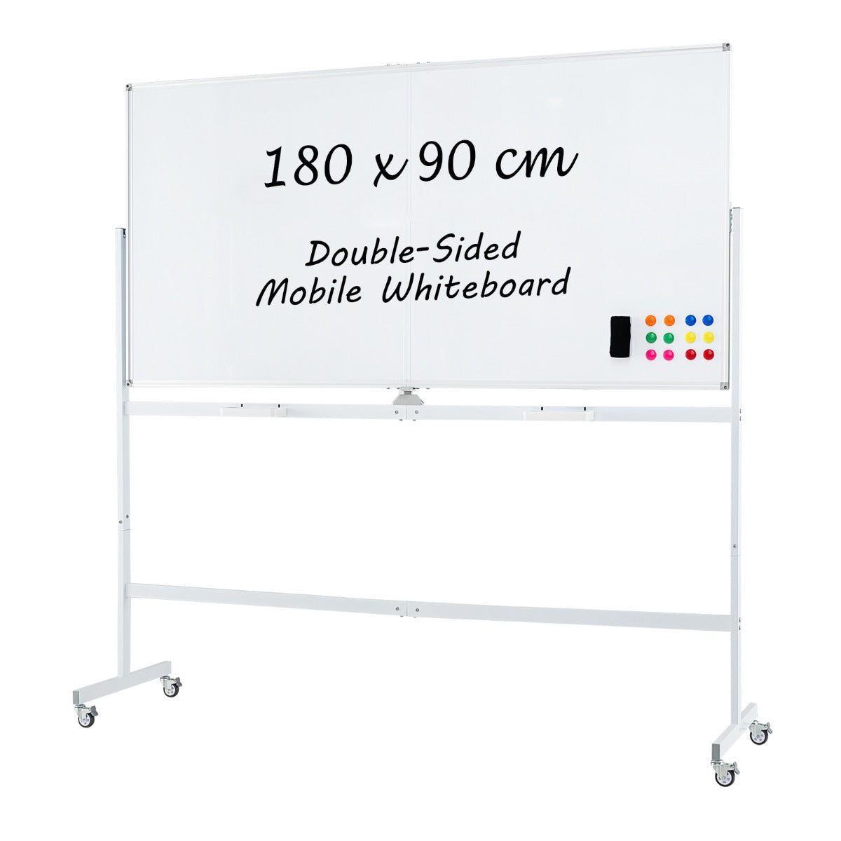 Rolling Whiteboard on Wheels with Stand and Aluminum Alloy Frame-White