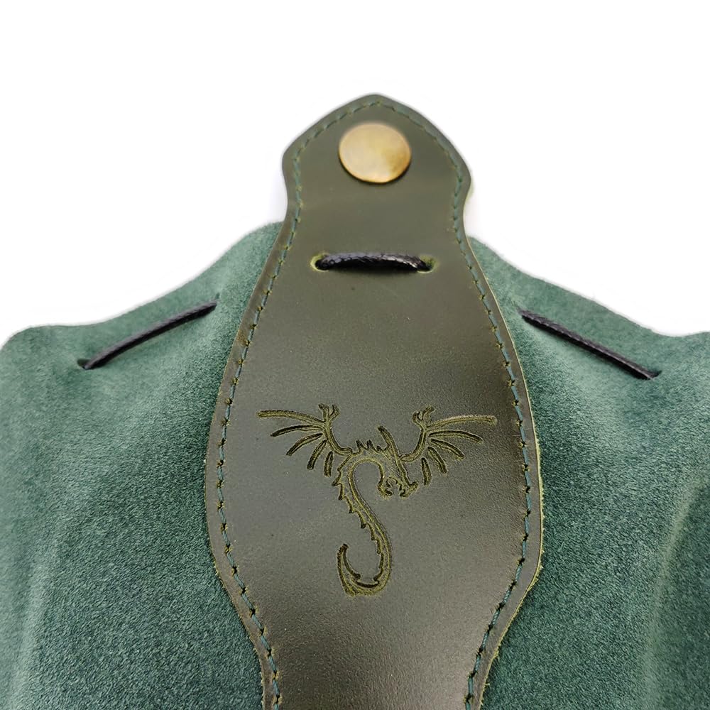 Rollooo Genuine Leather Dice Bag with Dragon Tray – DND Gift, Drawstring Pouch for Dice, Runestones & Travel Essentials
