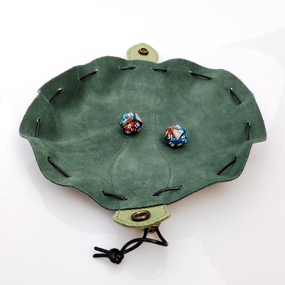 Rollooo Genuine Leather Dice Bag with Dragon Tray – DND Gift, Drawstring Pouch for Dice, Runestones & Travel Essentials