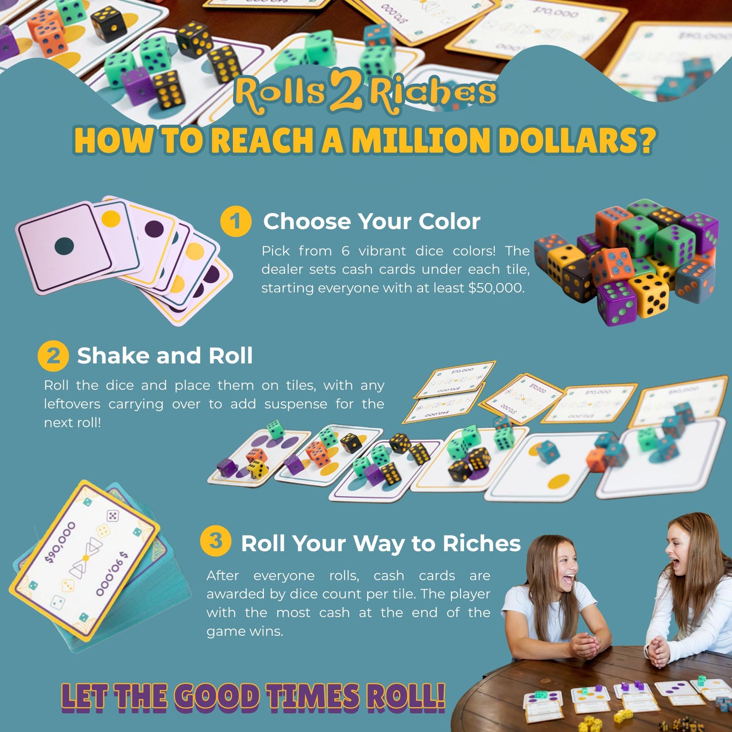 Rolls 2 Riches | Award-Winning Family Board Game | Fast-Paced Dice, Card & Strategy (2–6 Players)