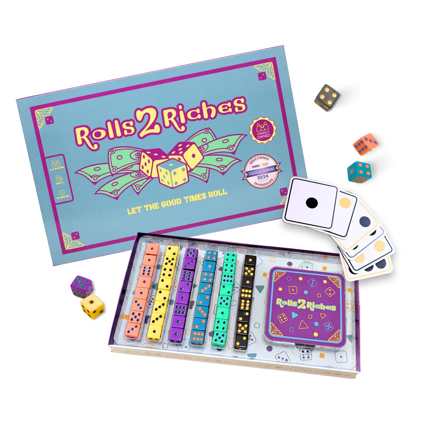 Rolls 2 Riches | Award-Winning Family Board Game | Fast-Paced Dice, Card & Strategy (2–6 Players)