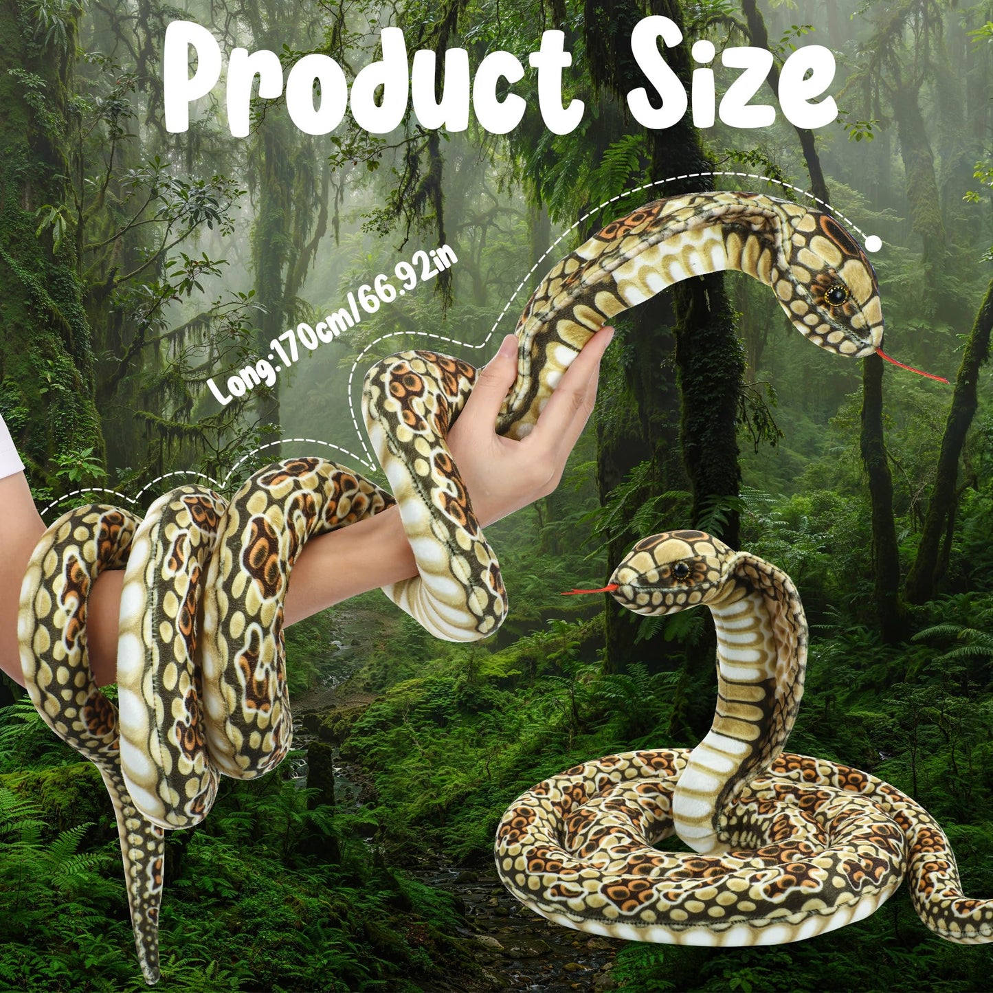 Romart Cobra Snake Stuffed Animals - 67-Inch Large Realistic Plush Toy for Kids & Decor