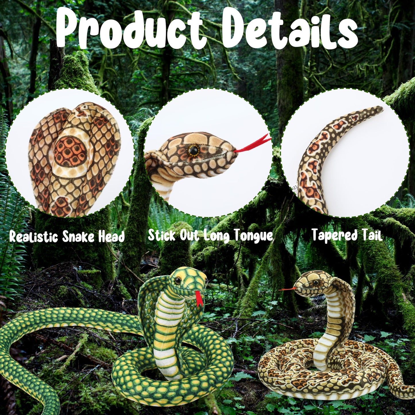 Romart Cobra Snake Stuffed Animals - 67-Inch Large Realistic Plush Toy for Kids & Decor
