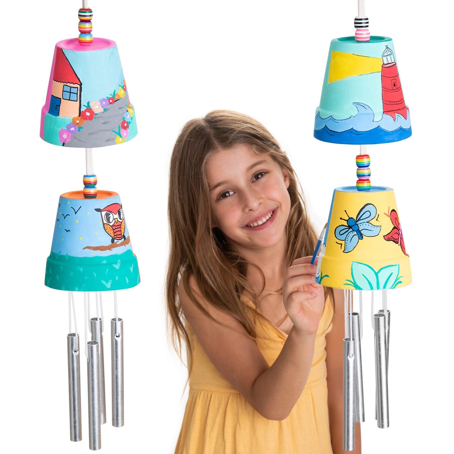 Romi's Way 2-Pack Make Your Own Wind Chime Kit – Larger Bells, Stencils & Beads for Kids 6-12