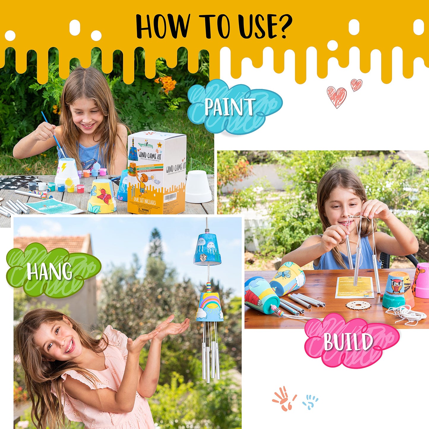 Romi's Way 2-Pack Make Your Own Wind Chime Kit – Larger Bells, Stencils & Beads for Kids 6-12