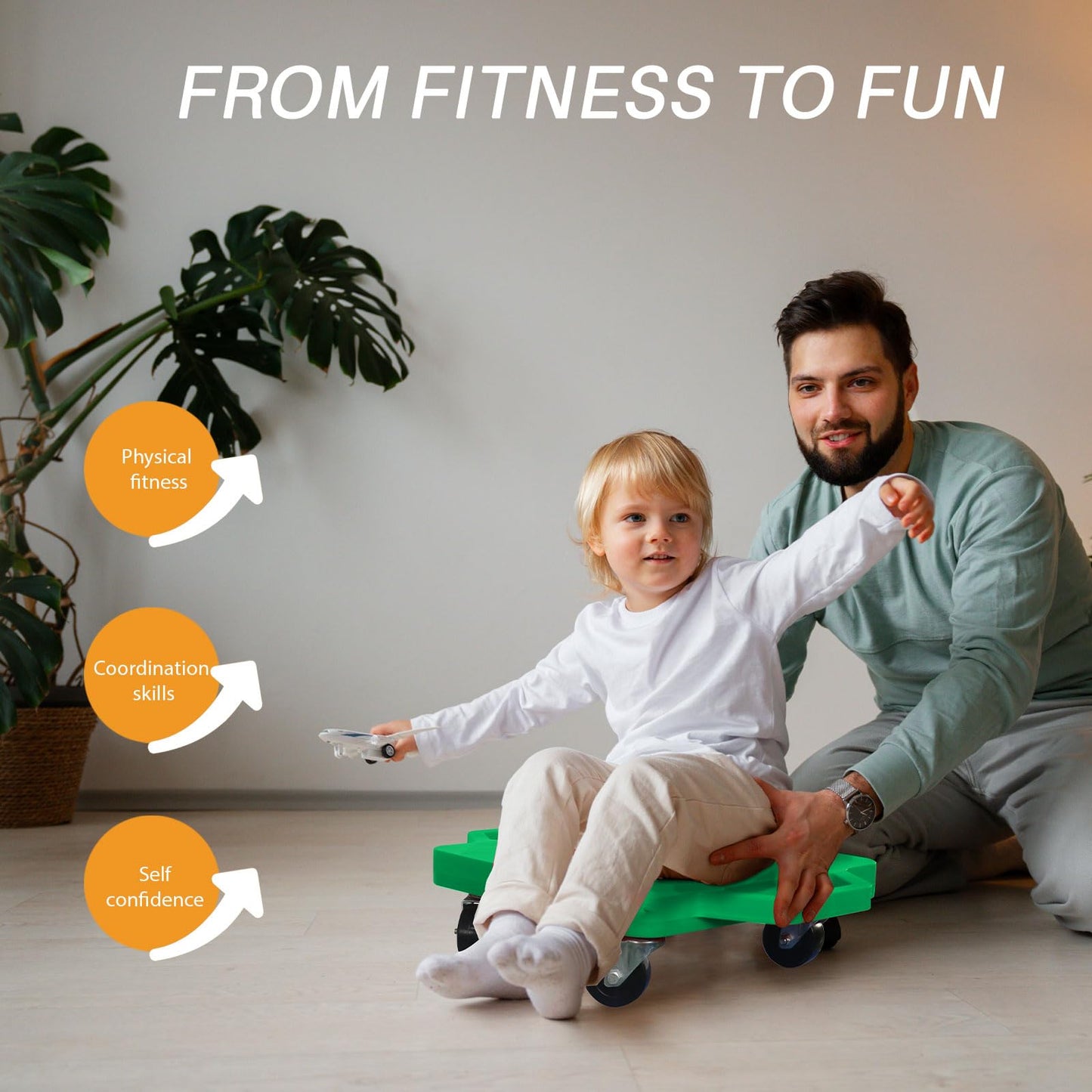 romrex Kids Scooter Boards with Handles – Indoor/Outdoor Balance & Coordination Playset