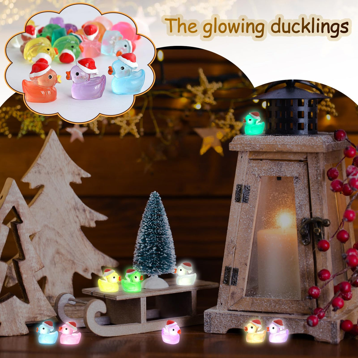 ROMROC 160Pcs Luminous Mini Christmas Resin Ducks – Glow in the Dark Decor