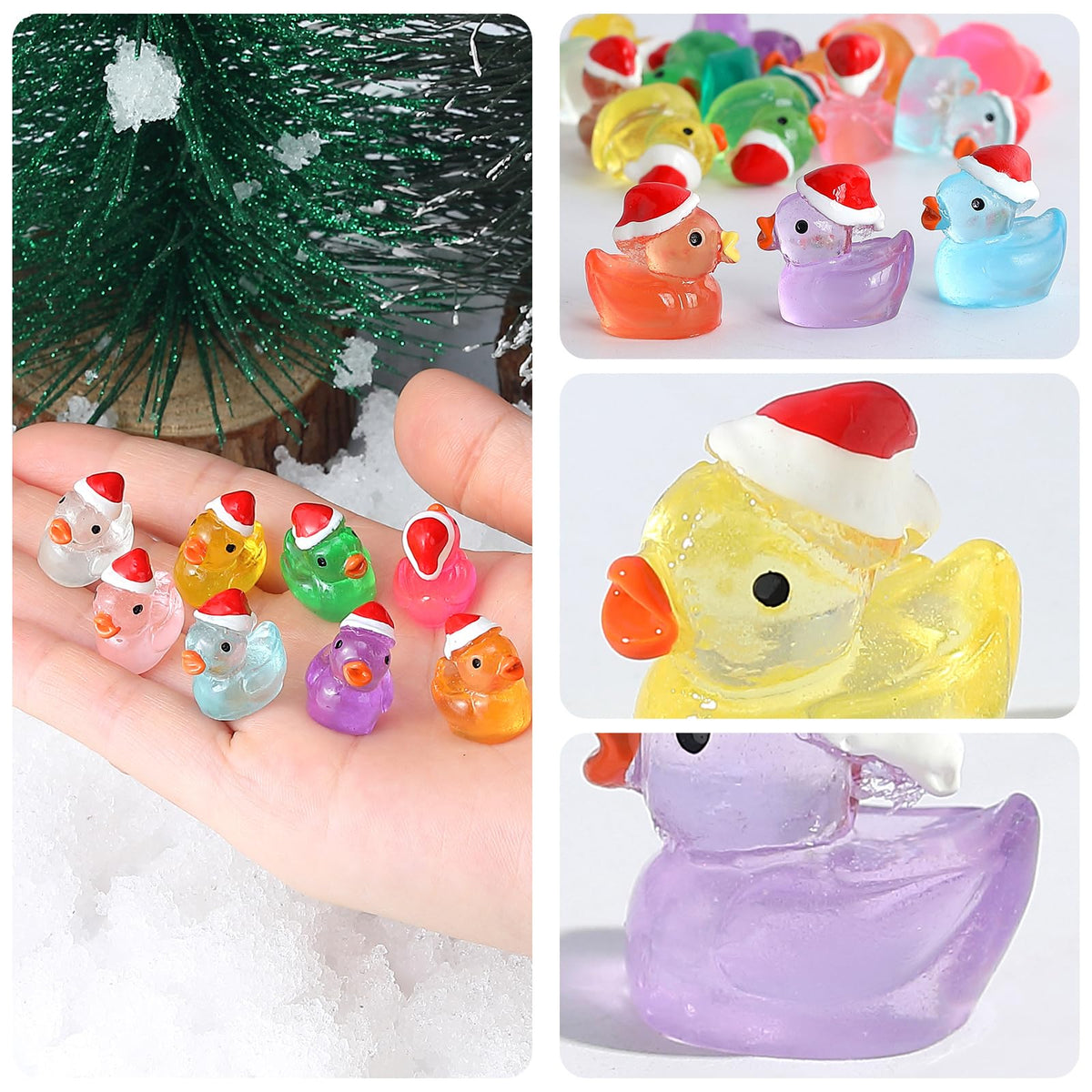 ROMROC 160Pcs Luminous Mini Christmas Resin Ducks – Glow in the Dark Decor