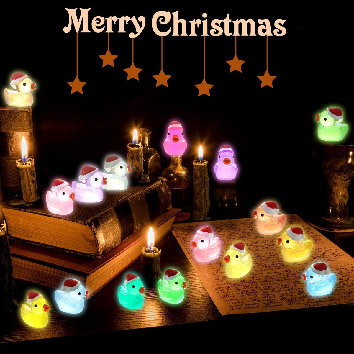 ROMROC 160Pcs Luminous Mini Christmas Resin Ducks – Glow in the Dark Decor