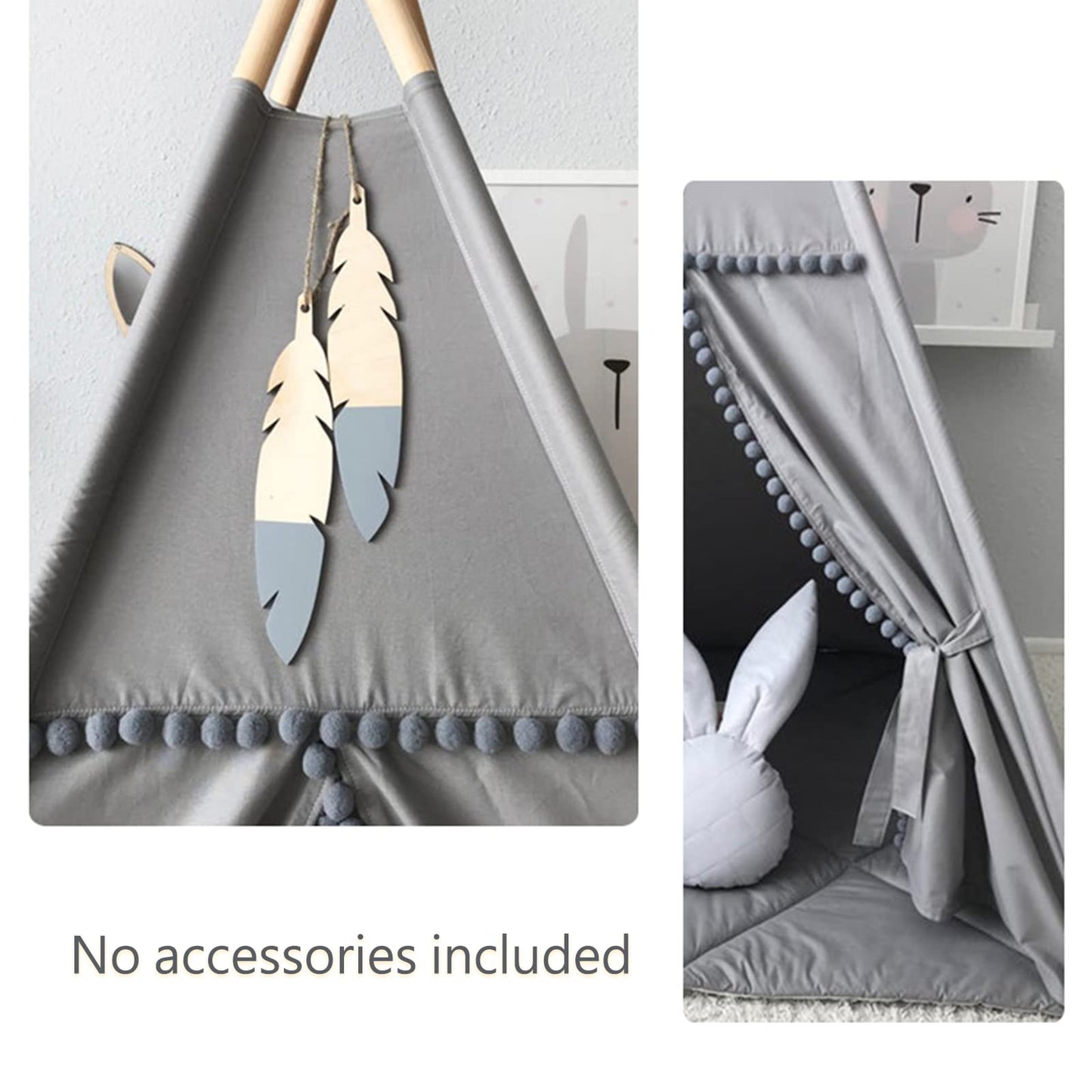 RONGFA Kids Teepee Tent with White Pom Pom – Indoor Play House (Grey)