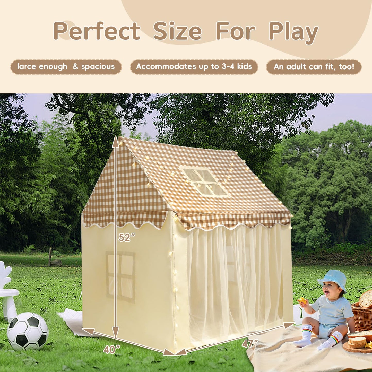RONGFA Playhouse Tent for Kids – Indoor & Outdoor with Star Light, Flags & Carry Bag (Lattice Top)