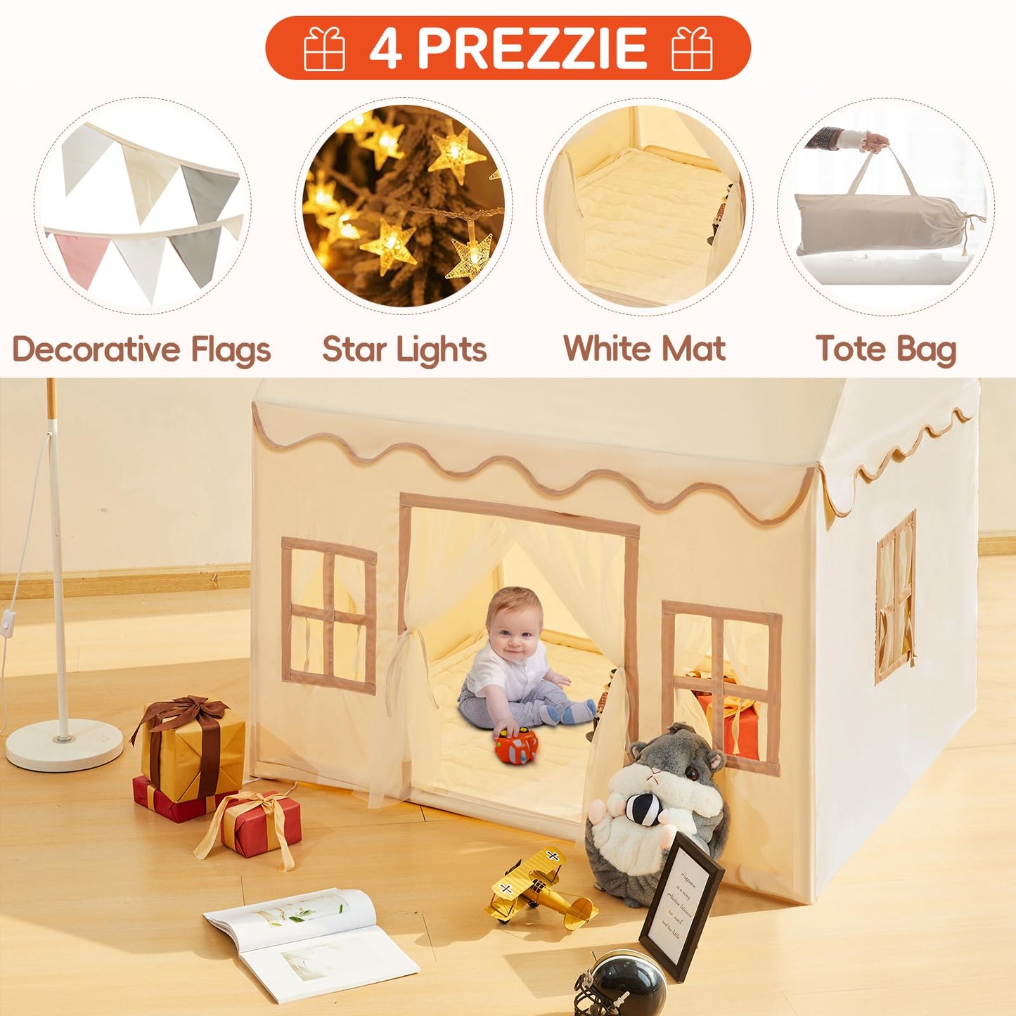 RONGFA Playhouse Play Tent for Kids – Portable Indoor & Outdoor Tent with Padded Mat and Star Lights