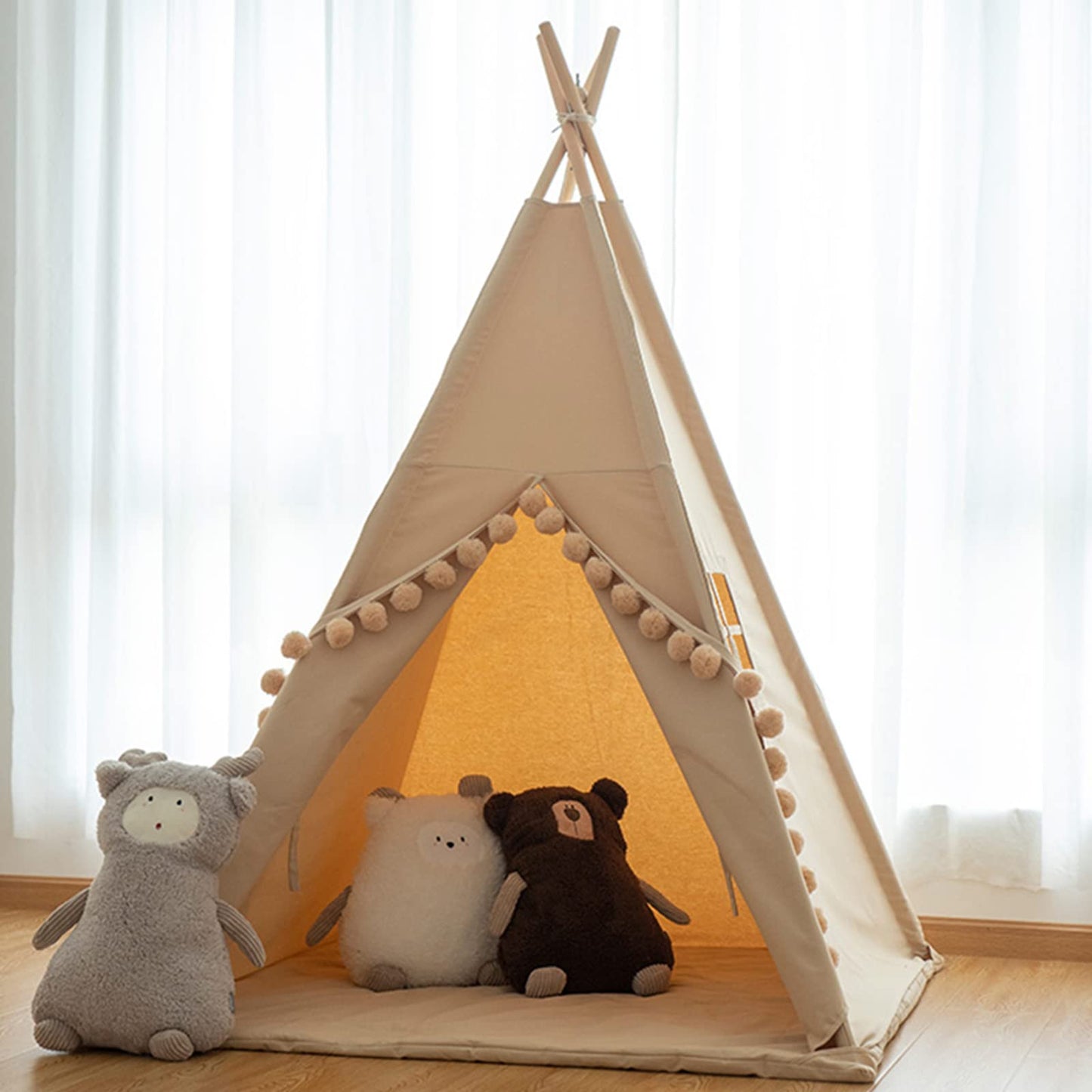 RONGFA Kids Teepee Tent with Floor Mat – Foldable Cotton Canvas Play Cottage