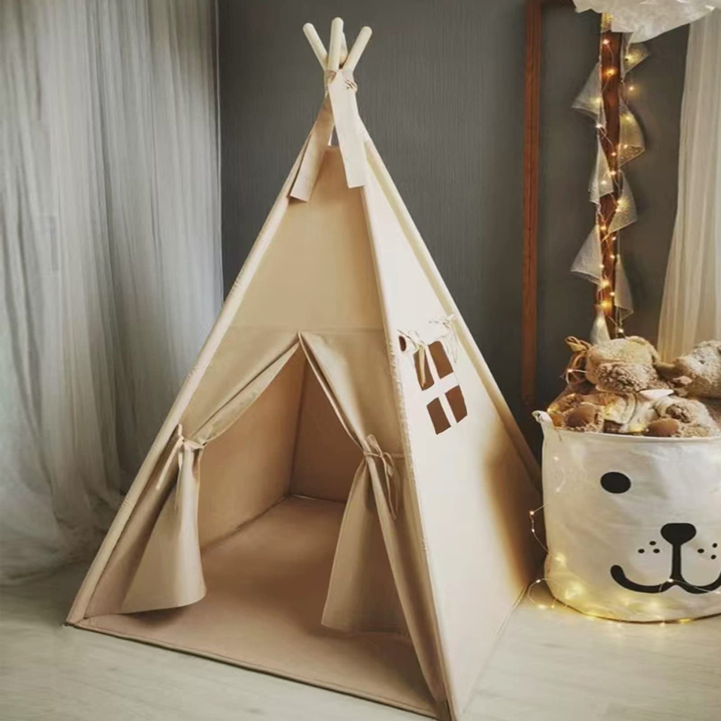 RongFa Teepee Tent for Kids – Portable Indoor/Outdoor Play Tent in Khaki