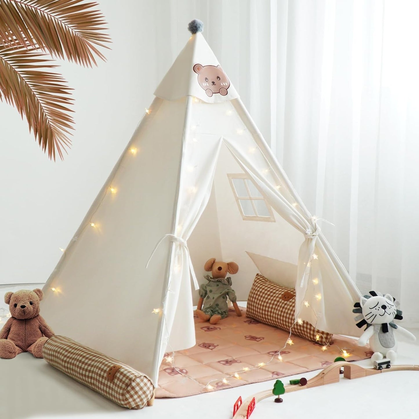 RongFa Teepee Tent for Kids – Portable Indoor/Outdoor Play Tent with Mat (White)