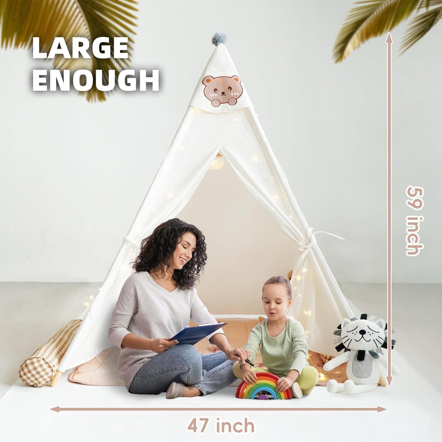 RongFa Teepee Tent for Kids – Portable Indoor/Outdoor Play Tent with Mat (White)