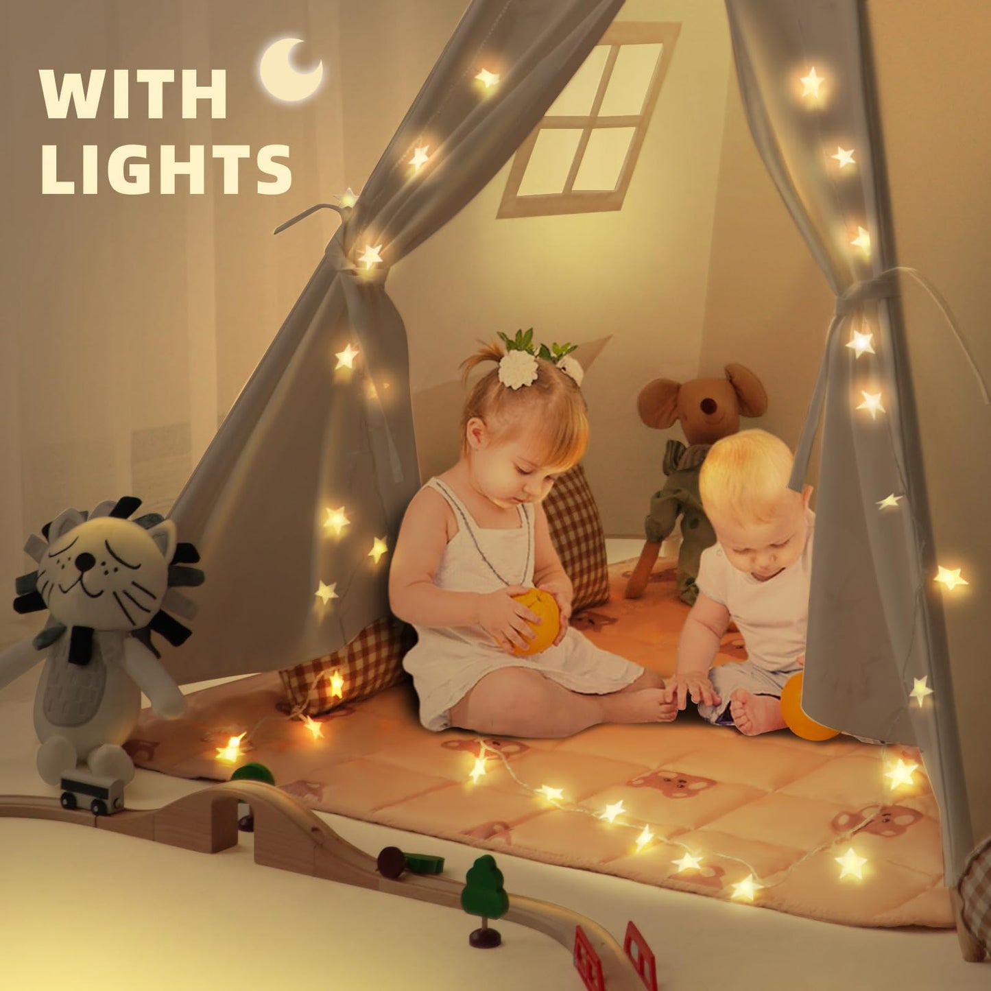 RongFa Teepee Tent for Kids – Portable Indoor/Outdoor Play Tent with Mat (White)
