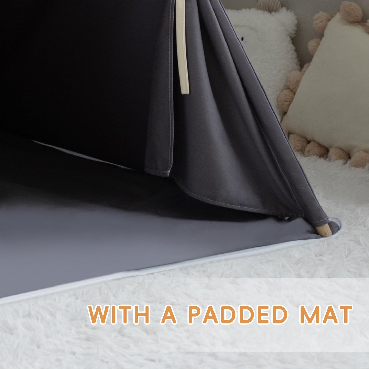 RONGFA Teepee Tent for Kids – 100% Cotton Play Tent with Mat (Beige Gray)