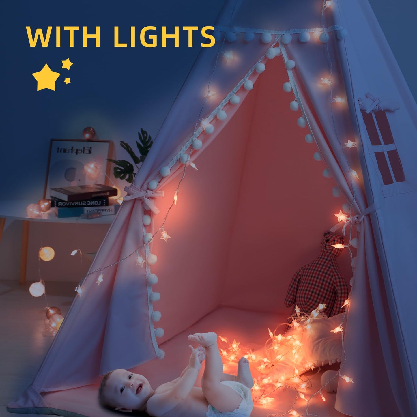 RONGFA Teepee Tent for Kids – Pink Cotton Canvas Playhouse with Mat, Carry Case & Foldable Design